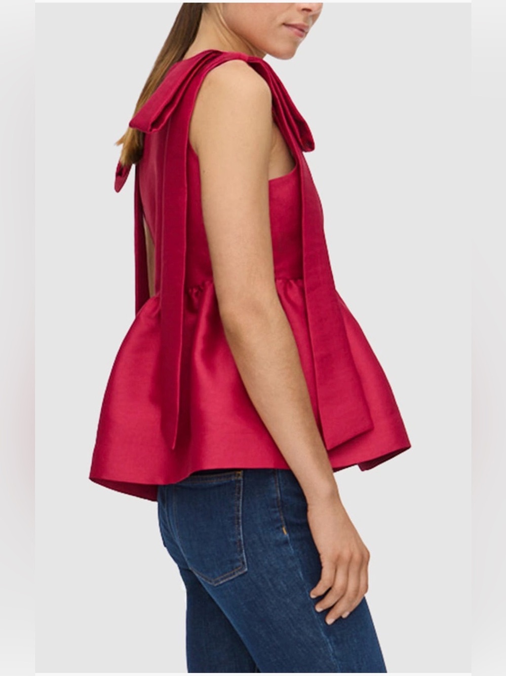 Square-Neck Peplum Camisole with Statement Shoulder Ties in Fuchsia - Picture 4 of 10